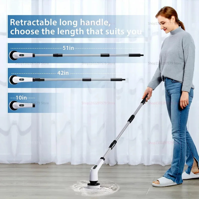 9 in 1 Electric Spin Scrubber Cordless Cleaning Brush Shower Scrubber Adjustable Extension Handle Waterproof For Tub Tile Floor