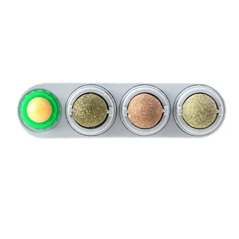 4 in 1 Rotating Catnip Silver Vine Ball Teeth Cleaning Acne Prevention Digestive Health Wall Stick on Toy Edible Safe Material